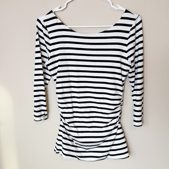 WHBM  3/4 length sleeve Black and White Striped Bateau neck top - Picture 1 of 8